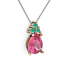 Madiva Kolye - Pembe kuvars ve kök zümrüt 8 ayar rose altın kolye (40 cm gümüş rolo zincir) #1x6i8ib
