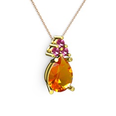 Madiva Kolye - Sitrin ve rodolit garnet 8 ayar altın kolye (40 cm rose altın rolo zincir) #1x9fh4r