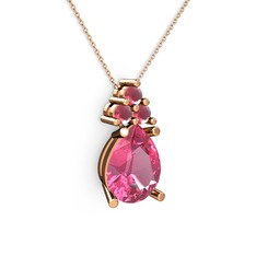 Madiva Kolye - Pembe kuvars ve kök yakut 14 ayar rose altın kolye (40 cm rose altın rolo zincir) #1xbhbb4