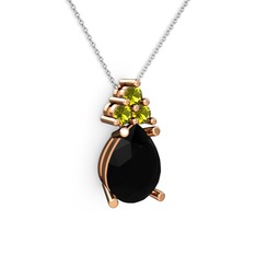 Siyah zirkon ve peridot 925 ayar rose altın kaplama gümüş kolye (40 cm gümüş rolo zincir)