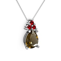 Dumanlı kuvars ve garnet 925 ayar gümüş kolye (40 cm beyaz altın rolo zincir)