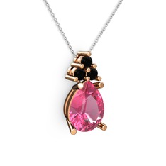 Madiva Kolye - Pembe kuvars ve siyah zirkon 18 ayar rose altın kolye (40 cm beyaz altın rolo zincir) #1y1s2lb