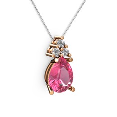 Pembe kuvars ve swarovski 8 ayar rose altın kolye (40 cm beyaz altın rolo zincir)