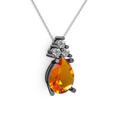 Madiva Kolye - Sitrin ve swarovski 925 ayar siyah rodyum kaplama gümüş kolye (40 cm gümüş rolo zincir) #1yauuh3