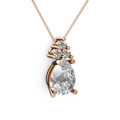 Madiva Kolye - Swarovski ve beyaz zirkon 14 ayar rose altın kolye (40 cm rose altın rolo zincir) #25xkdh