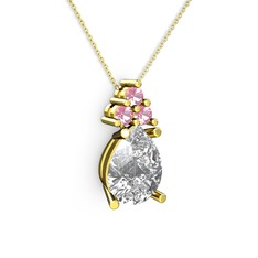 Swarovski ve pembe kuvars 14 ayar altın kolye (40 cm gümüş rolo zincir)