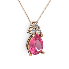 Madiva Kolye - Pembe kuvars ve pırlanta 925 ayar rose altın kaplama gümüş kolye (0.72 karat, 40 cm rose altın rolo zincir) #2dv2q8