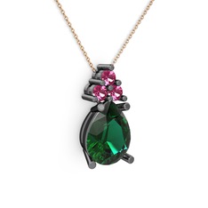 Madiva Kolye - Yeşil kuvars ve rodolit garnet 925 ayar siyah rodyum kaplama gümüş kolye (40 cm rose altın rolo zincir) #2maqud