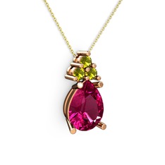 Madiva Kolye - Rodolit garnet ve peridot 14 ayar rose altın kolye (40 cm gümüş rolo zincir) #2wyich