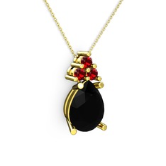 Madiva Kolye - Siyah zirkon ve garnet 8 ayar altın kolye (40 cm altın rolo zincir) #302rjm