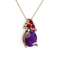 Madiva Kolye - Ametist ve garnet 8 ayar rose altın kolye (40 cm rose altın rolo zincir) #33xfgq