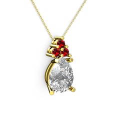 Madiva Kolye - Beyaz zirkon ve garnet 18 ayar altın kolye (40 cm altın rolo zincir) #34omnz