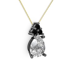 Madiva Kolye - Swarovski ve siyah zirkon 925 ayar siyah rodyum kaplama gümüş kolye (40 cm altın rolo zincir) #34qc7o