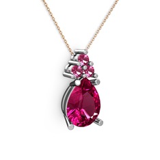 Madiva Kolye - Rodolit garnet 8 ayar beyaz altın kolye (40 cm gümüş rolo zincir) #3aspg8