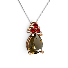 Dumanlı kuvars ve garnet 8 ayar rose altın kolye (40 cm beyaz altın rolo zincir)