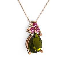 Madiva Kolye - Peridot ve rodolit garnet 8 ayar rose altın kolye (40 cm gümüş rolo zincir) #3p4pgl