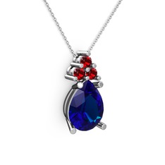 Madiva Kolye - Lab safir ve garnet 14 ayar beyaz altın kolye (40 cm beyaz altın rolo zincir) #3rsin6