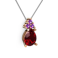 Garnet ve ametist 8 ayar rose altın kolye (40 cm gümüş rolo zincir)