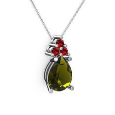 Madiva Kolye - Peridot ve garnet 8 ayar beyaz altın kolye (40 cm beyaz altın rolo zincir) #40fwck