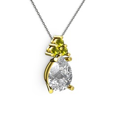 Beyaz zirkon ve peridot 18 ayar altın kolye (40 cm gümüş rolo zincir)