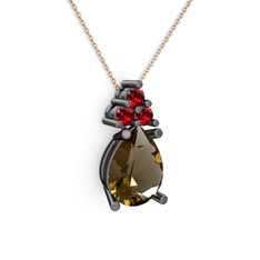 Madiva Kolye - Dumanlı kuvars ve garnet 925 ayar siyah rodyum kaplama gümüş kolye (40 cm rose altın rolo zincir) #4dvqfa