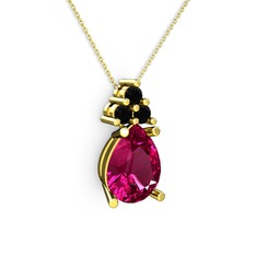 Madiva Kolye - Rodolit garnet ve siyah zirkon 14 ayar altın kolye (40 cm altın rolo zincir) #4riohd