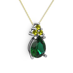 Madiva Kolye - Yeşil kuvars ve peridot 14 ayar beyaz altın kolye (40 cm altın rolo zincir) #4rn2zf