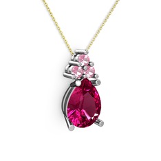 Rodolit garnet ve pembe kuvars 14 ayar beyaz altın kolye (40 cm altın rolo zincir)