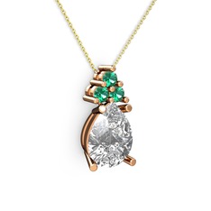 Swarovski ve yeşil kuvars 8 ayar rose altın kolye (40 cm altın rolo zincir)