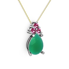 Kök zümrüt ve rodolit garnet 14 ayar beyaz altın kolye (40 cm altın rolo zincir)