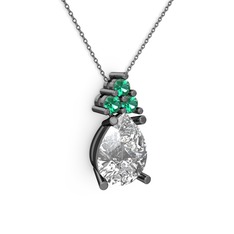 Madiva Kolye - Swarovski ve yeşil kuvars 925 ayar siyah rodyum kaplama gümüş kolye (40 cm gümüş rolo zincir) #5h0ixb