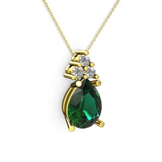 Madiva Kolye - Yeşil kuvars ve swarovski 925 ayar altın kaplama gümüş kolye (40 cm altın rolo zincir) #5h2gbh