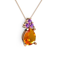 Madiva Kolye - Sitrin ve ametist 14 ayar rose altın kolye (40 cm rose altın rolo zincir) #5ryjup