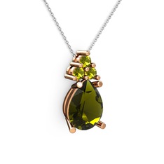 Peridot 8 ayar rose altın kolye (40 cm gümüş rolo zincir)