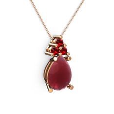 Kök yakut ve garnet 18 ayar rose altın kolye (40 cm gümüş rolo zincir)