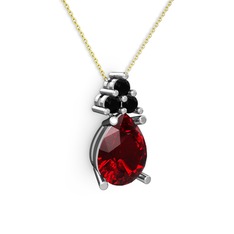 Madiva Kolye - Garnet ve siyah zirkon 14 ayar beyaz altın kolye (40 cm altın rolo zincir) #6c23tu