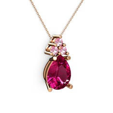Madiva Kolye - Rodolit garnet ve pembe kuvars 14 ayar rose altın kolye (40 cm rose altın rolo zincir) #6f33a2