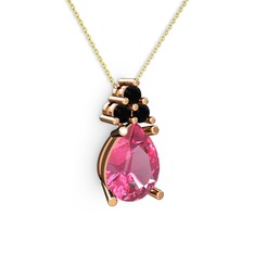 Madiva Kolye - Pembe kuvars ve siyah zirkon 14 ayar rose altın kolye (40 cm altın rolo zincir) #6lg4ss