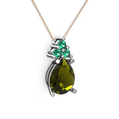 Peridot ve yeşil kuvars 925 ayar gümüş kolye (40 cm rose altın rolo zincir)