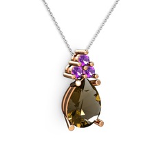 Madiva Kolye - Dumanlı kuvars ve ametist 925 ayar rose altın kaplama gümüş kolye (40 cm beyaz altın rolo zincir) #6uxrq6