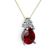 Madiva Kolye - Garnet ve pırlanta 925 ayar gümüş kolye (0.72 karat, 40 cm altın rolo zincir) #6x6gqk