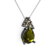 Madiva Kolye - Peridot ve dumanlı kuvars 925 ayar siyah rodyum kaplama gümüş kolye (40 cm beyaz altın rolo zincir) #6zblb7