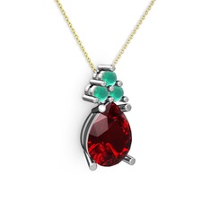 Garnet ve kök zümrüt 925 ayar gümüş kolye (40 cm altın rolo zincir)