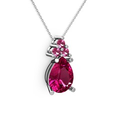 Madiva Kolye - Rodolit garnet 14 ayar beyaz altın kolye (40 cm gümüş rolo zincir) #74vvws