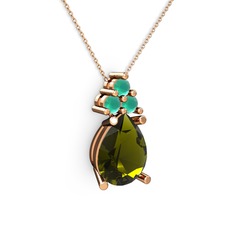 Madiva Kolye - Peridot ve kök zümrüt 14 ayar rose altın kolye (40 cm rose altın rolo zincir) #75800n