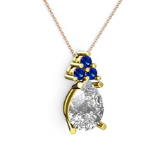 Madiva Kolye - Swarovski ve lab safir 8 ayar altın kolye (40 cm rose altın rolo zincir) #75b0sj