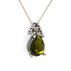 Madiva Kolye - Peridot ve dumanlı kuvars 14 ayar beyaz altın kolye (40 cm rose altın rolo zincir) #76k3ce
