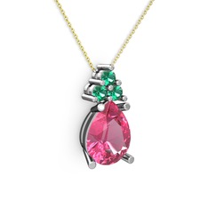 Madiva Kolye - Pembe kuvars ve yeşil kuvars 18 ayar beyaz altın kolye (40 cm altın rolo zincir) #7aeti9