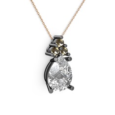 Madiva Kolye - Swarovski ve dumanlı kuvars 925 ayar siyah rodyum kaplama gümüş kolye (40 cm rose altın rolo zincir) #7fh6xl