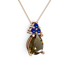 Madiva Kolye - Dumanlı kuvars ve lab safir 925 ayar rose altın kaplama gümüş kolye (40 cm gümüş rolo zincir) #7mz0n2